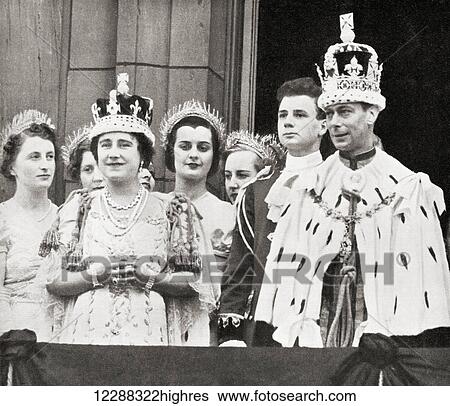 King George VI and Queen Elizabeth on the balcony at Buckingham Palace after their coronation in 1937. George VI, Albert Frederick Arthur George, 1895 to 1952. King of the United Kingdom. Elizabeth Angela Marguerite Bowes-Lyon, 1900 to 2002. Queen... View Large Photo Image Stock Photograph - King George VI and Queen Elizabeth on the balcony at Buckingham Palace after their coronation in 1937. George VI, Albert Frederick Arthur George, 1895 to 1952. King of the United Kingdom. Elizabeth Angela Marguerite Bowes-Lyon, 1900 to 2002. Queen.... Fotosearch
