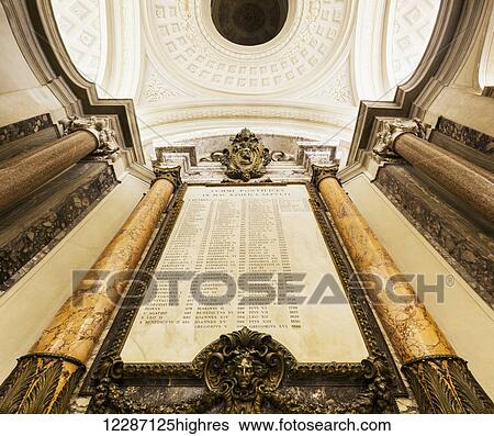 Stock Photograph - List of all the popes buried in Saint Peter's Basilica; Rome, Italy. Fotosearch