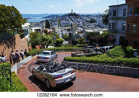 Lombard Street, a steep, one-block section with eight hairpin turns; San Francisco, California, United States of America View Large Photo Image Picture - Lombard Street, a steep, one-block section with eight hairpin turns; San Francisco, California, United States of America. Fotosearch