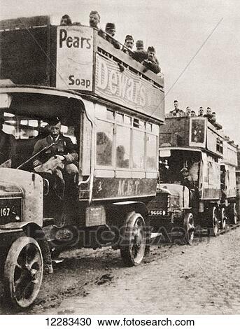 London buses used to carry Scottish troops to the front line in France, 1914. From The Story of 25 Eventful Years in Pictures published 1935 View Large Photo Image Stock Image - London buses used to carry Scottish troops to the front line in France, 1914. From The Story of 25 Eventful Years in Pictures published 1935. Fotosearch