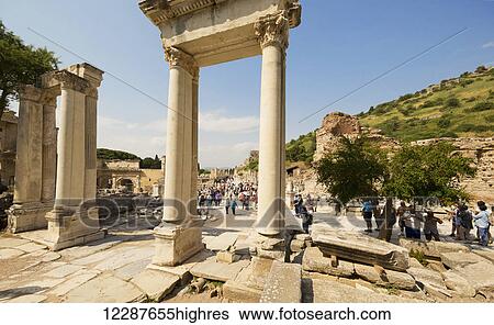 Stock Photograph - Looking toward the ampitheatre from the Library of Celsus; Ephesus, Turkey. Fotosearch