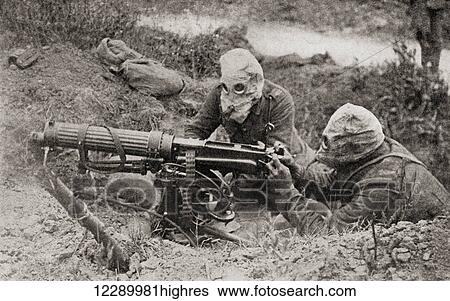 Machine gunners wearing masks to protect them from gas attacks during WWI. From The Story of Twenty Five Years, published 1935. View Large Photo Image Stock Photograph - Machine gunners wearing masks to protect them from gas attacks during WWI. From The Story of Twenty Five Years, published 1935.. Fotosearch