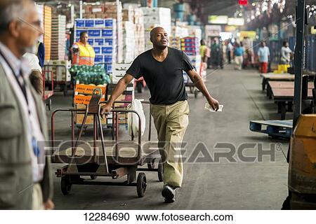 Man moving a cart at the Tshwane Fresh Produce Market; Pretoria, Gauteng, South Africa View Large Photo Image Stock Image - Man moving a cart at the Tshwane Fresh Produce Market; Pretoria, Gauteng, South Africa. Fotosearch