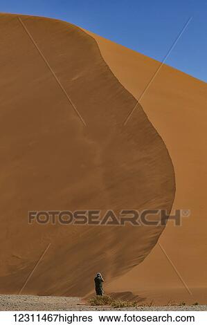 Man photographing a large sand dune in Sossusvlei; Namibia View Large Photo Image Stock Photograph - Man photographing a large sand dune in Sossusvlei; Namibia. Fotosearch