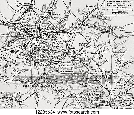 Map illustrating the region of the First Battle of the Aisne, fought along the Rivers Aisne, Oise and Somme, France during WWI. From The War Illustrated Album Deluxe, published 1915. View Large Photo Image Picture - Map illustrating the region of the First Battle of the Aisne, fought along the Rivers Aisne, Oise and Somme, France during WWI. From The War Illustrated Album Deluxe, published 1915.. Fotosearch