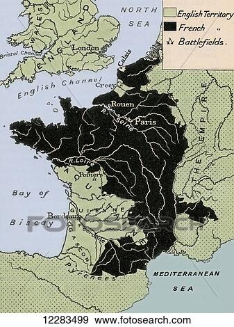 Map showing the English dominions in France after the Treaty of Calais in 1360. From A First Book of British History published 1925. View Large Photo Image Stock Photo - Map showing the English dominions in France after the Treaty of Calais in 1360. From A First Book of British History published 1925.. Fotosearch