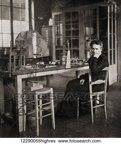 Stock Photograph - Marie Sk? odowska Curie, 1867 - 1934. Polish and naturalized-French physicist and chemist who conducted pioneering research on radioactivity. From Master Minds of Modern Science, published 1930.. Fotosearch
