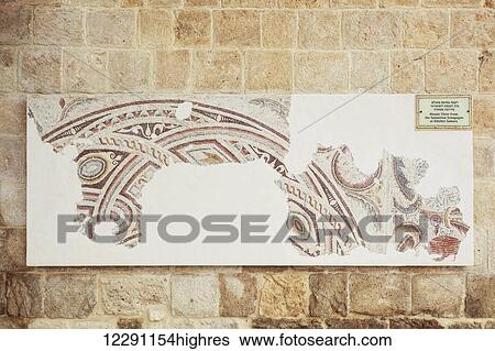 Stock Photograph - Mosaic floor from the Samaritan Synagogue at Khirbet Samara; Israel. Fotosearch