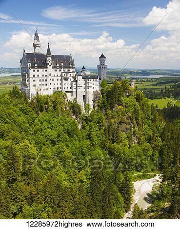 Neuschwanstein Castle with the river gorge, near the town of Fussen; Bavaria, Germany View Large Photo Image Stock Photograph - Neuschwanstein Castle with the river gorge, near the town of Fussen; Bavaria, Germany. Fotosearch