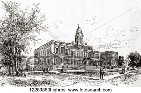 Stock Photograph - New York City Hall, New York, United States of America in the 19th century. From The Century Illustrated Monthly Magazine, published 1884.. Fotosearch