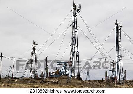 Stock Photograph - Oil wells on the Absheron Peninsula; Baku, Azerbaijan. Fotosearch
