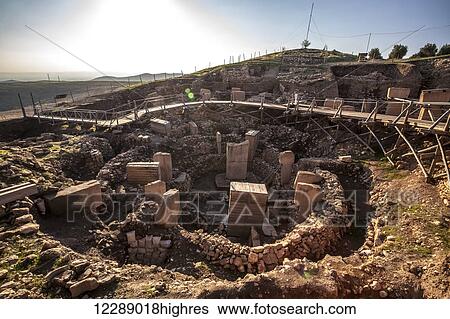 Stock Photograph - Oldest archeological sanctuary on Gobekli Hill; Gobekli Tepe, Turkey. Fotosearch