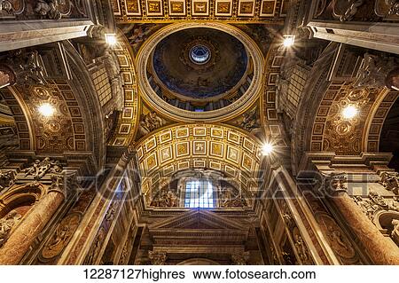 Stock Photograph - Ornate ceiling with dome, St. Peter's Basilica; Rome, Italy. Fotosearch