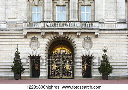 Stock Photograph - Ornate wrought-iron gates at Buckingham Palace; London, England. Fotosearch