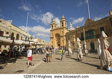 Stock Photograph - Our Lady of Pompei Church; Marsaxlook, Malta. Fotosearch