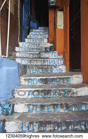 Painted steps in the favelas; Rocinha, Rio de Janeiro, Brazil View Large Photo Image Stock Photograph - Painted steps in the favelas; Rocinha, Rio de Janeiro, Brazil. Fotosearch