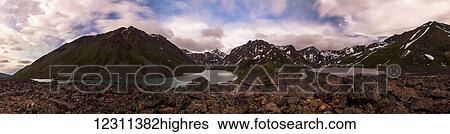 Stock Photograph - Panorama of Eagle and Symphony Lakes near Eagle River; Alaska, United States of America. Fotosearch