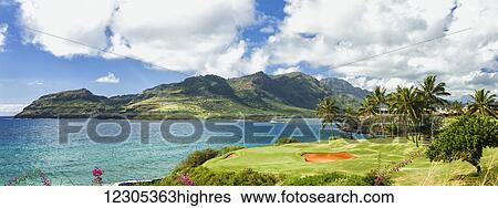 Stock Photograph - Panorama of golf course and Nawiliwili Harbor; Lihue, Kauai, Hawaii, United States of America. Fotosearch