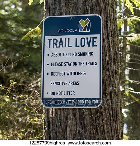 Stock Photograph - Park rules sign for Sea to Sky Gondola; Squamish, British Columbia, Canada. Fotosearch