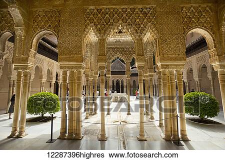 Patio of the Lions at the Nasrid Palace in the Alhambra Palace; Granada, Spain View Large Photo Image Stock Photograph - Patio of the Lions at the Nasrid Palace in the Alhambra Palace; Granada, Spain. Fotosearch