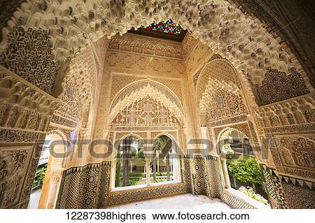 Patio of the Lions at the Nasrid Palace in the Alhambra Palace; Granada, Spain View Large Photo Image Stock Photograph - Patio of the Lions at the Nasrid Palace in the Alhambra Palace; Granada, Spain. Fotosearch