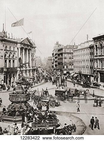 Stock Image - Piccadilly Circus, London, City of Westminster, England in 1910. From The Story of 25 Eventful Years in Pictures published 1935. Fotosearch