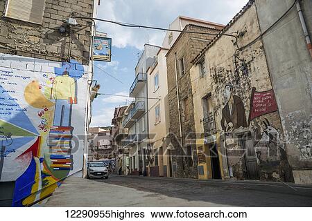 Stock Photograph - Political paintings known as murales; Orgosolo, Sardinia, Italy. Fotosearch