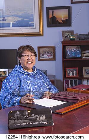 Portrait of Charlotte Brower, Mayor of the North Slope Borough, Barrow, North Slope, Arctic Alaska, USA View Large Photo Image Stock Photograph - Portrait of Charlotte Brower, Mayor of the North Slope Borough, Barrow, North Slope, Arctic Alaska, USA. Fotosearch