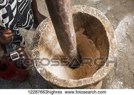 Pounding sorghum with a mortar and pestle in Sexaxa Village; Maun, Botswana View Large Photo Image Stock Photograph - Pounding sorghum with a mortar and pestle in Sexaxa Village; Maun, Botswana. Fotosearch