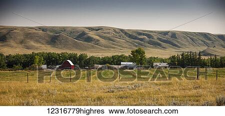 Prairie farms with hills in the background; Saskatchewan, Canada View Large Photo Image Stock Photograph - Prairie farms with hills in the background; Saskatchewan, Canada. Fotosearch