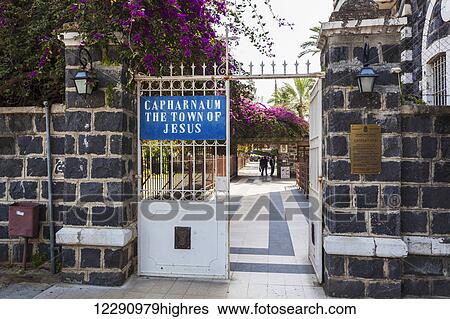 Present day entrance to the historic village of Capernaum with a sign saying 'Capharnaum the town of Jesus'; Capernaum, Israel View Large Photo Image Stock Photograph - Present day entrance to the historic village of Capernaum with a sign saying 'Capharnaum the town of Jesus'; Capernaum, Israel. Fotosearch