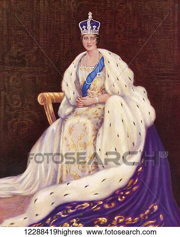 Stock Photograph - Queen Elizabeth Enthroned and Crowned, May 12, 1937. From the Coronation Souvenir Book published 1937.. Fotosearch