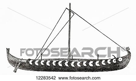 Reconstruction of The Gokstad ship, a Viking ship found in a burial mound at Gokstad farm in Sandar, Sandefjord, Vestfold, Norway. From The Romance of the Merchant Ship, published 1931. View Large Photo Image Stock Image - Reconstruction of The Gokstad ship, a Viking ship found in a burial mound at Gokstad farm in Sandar, Sandefjord, Vestfold, Norway. From The Romance of the Merchant Ship, published 1931.. Fotosearch