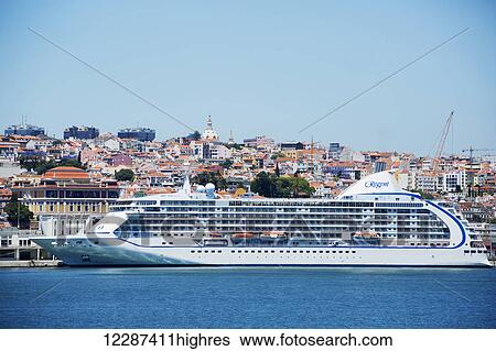 Regent cruise ship, docked at Lisbon's Alfama Historic Distric, viewed from Tagus River; Portugal View Large Photo Image Stock Photograph - Regent cruise ship, docked at Lisbon's Alfama Historic Distric, viewed from Tagus River; Portugal. Fotosearch