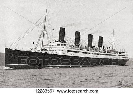 Stock Photo - RMS Aquitania Cunard Line ocean liner. From The Romance of the Merchant Ship, published 1931.. Fotosearch
