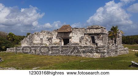 Stock Photograph - Ruins of a building, Riviera Maya; Tulum, Quintana Roo, Mexico. Fotosearch