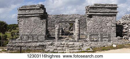Stock Photograph - Ruins of a stone building, Riviera Maya; Tulum, Quintana Roos, Mexico. Fotosearch