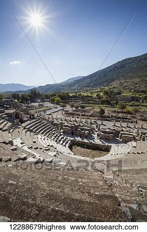 Stock Photograph - Ruins of a theatre built in the second century; Ephesus, Izmir, Turkey. Fotosearch