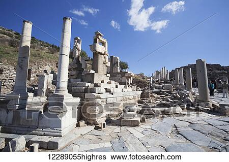 Stock Photograph - Ruins of the memmius monument; Ephesus, Izmir, Turkey. Fotosearch