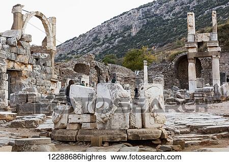 Ruins of the Pollio Fountain and Temple of Domitian; Ephesus, Izmir, Turkey View Large Photo Image Stock Photograph - Ruins of the Pollio Fountain and Temple of Domitian; Ephesus, Izmir, Turkey. Fotosearch