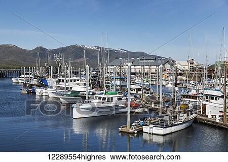 Sailboats and fishing boats docked in Ketchikan's harbor, Southeast Alaska, Spring View Large Photo Image Stock Photograph - Sailboats and fishing boats docked in Ketchikan's harbor, Southeast Alaska, Spring. Fotosearch