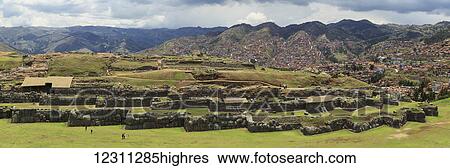 Stock Photograph - Saksaywaman (Saqsaywaman) citadel historic capital of Inca Empire on outskirts of Cusco; Peru. Fotosearch