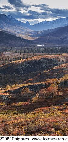 Scenic autumn view of mountains and colorful tundra in Tombstone Territorial Park, Yukon Territory, Canada View Large Photo Image Stock Photograph - Scenic autumn view of mountains and colorful tundra in Tombstone Territorial Park, Yukon Territory, Canada. Fotosearch