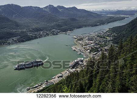 Scenic view from Mt. Roberts tram of Gastineau Channel, Douglas Island and Juneau as a Princess Cruises cruise ship departs. View Large Photo Image Stock Photograph - Scenic view from Mt. Roberts tram of Gastineau Channel, Douglas Island and Juneau as a Princess Cruises cruise ship departs.. Fotosearch