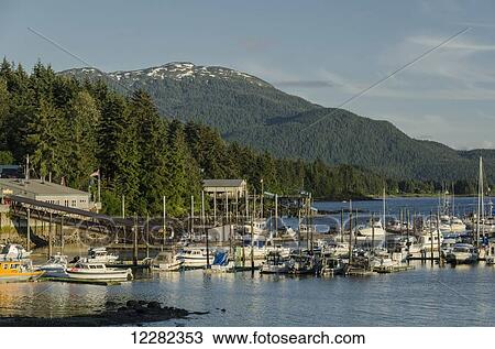 Scenic view of Auke Bay small boat harbor north of Juneau and Mt. Meek in the background, Southeast Alaska, Summer View Large Photo Image Stock Image - Scenic view of Auke Bay small boat harbor north of Juneau and Mt. Meek in the background, Southeast Alaska, Summer. Fotosearch