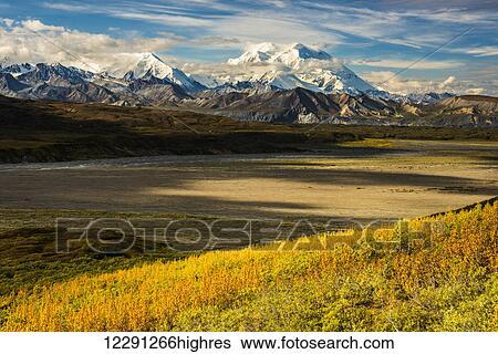 Stock Photograph - Scenic view of Denali and the Alaska Range, Denali National Park and Preserve, Interior Alaska. Fotosearch