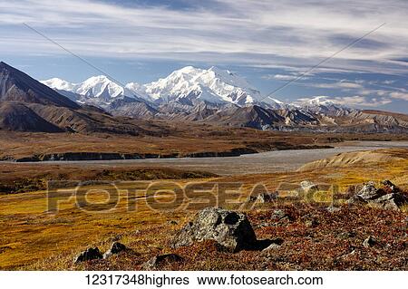 Stock Photograph - Scenic view of Denali from Thorofare Pass in Denali National Park, Interior Alaska, USA. Fotosearch