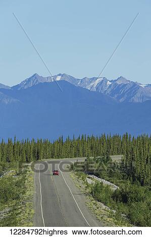 Stock Photograph - Scenic view of the Alaska Highway, Kluane Natoinal Park, Burwash Landing, Yukon Territory, Canada.. Fotosearch