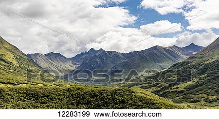 Scenic view of the Talkeetna Mounts and the Mint Glacier Valley at Hatcher Pass, Southcentral Alaska, Summer View Large Photo Image Stock Photo - Scenic view of the Talkeetna Mounts and the Mint Glacier Valley at Hatcher Pass, Southcentral Alaska, Summer. Fotosearch