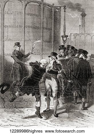 Stock Photograph - Scientists of the Royal Society in London frightened by Samuel Clegg's demonstration of gas lighting. Samuel Clegg, 17811861. British civil engineer. From Les Merveilles de la Science, published c. 1870. Fotosearch
